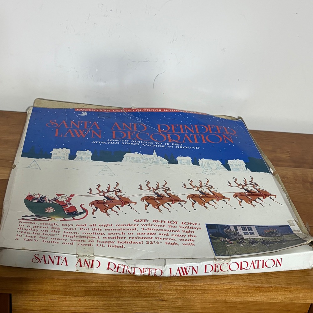 Vintage Santa and 8 Reindeer Lawn Decoration 10 Foot Lighted Outdoor Display